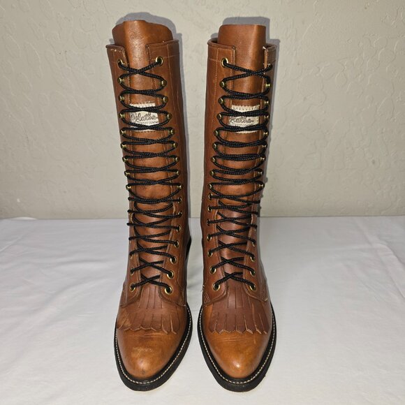 OLATHE Women's Vintage Brown Leather Lace Up Kiltie Packer Boots Size 5 B - Picture 3 of 12